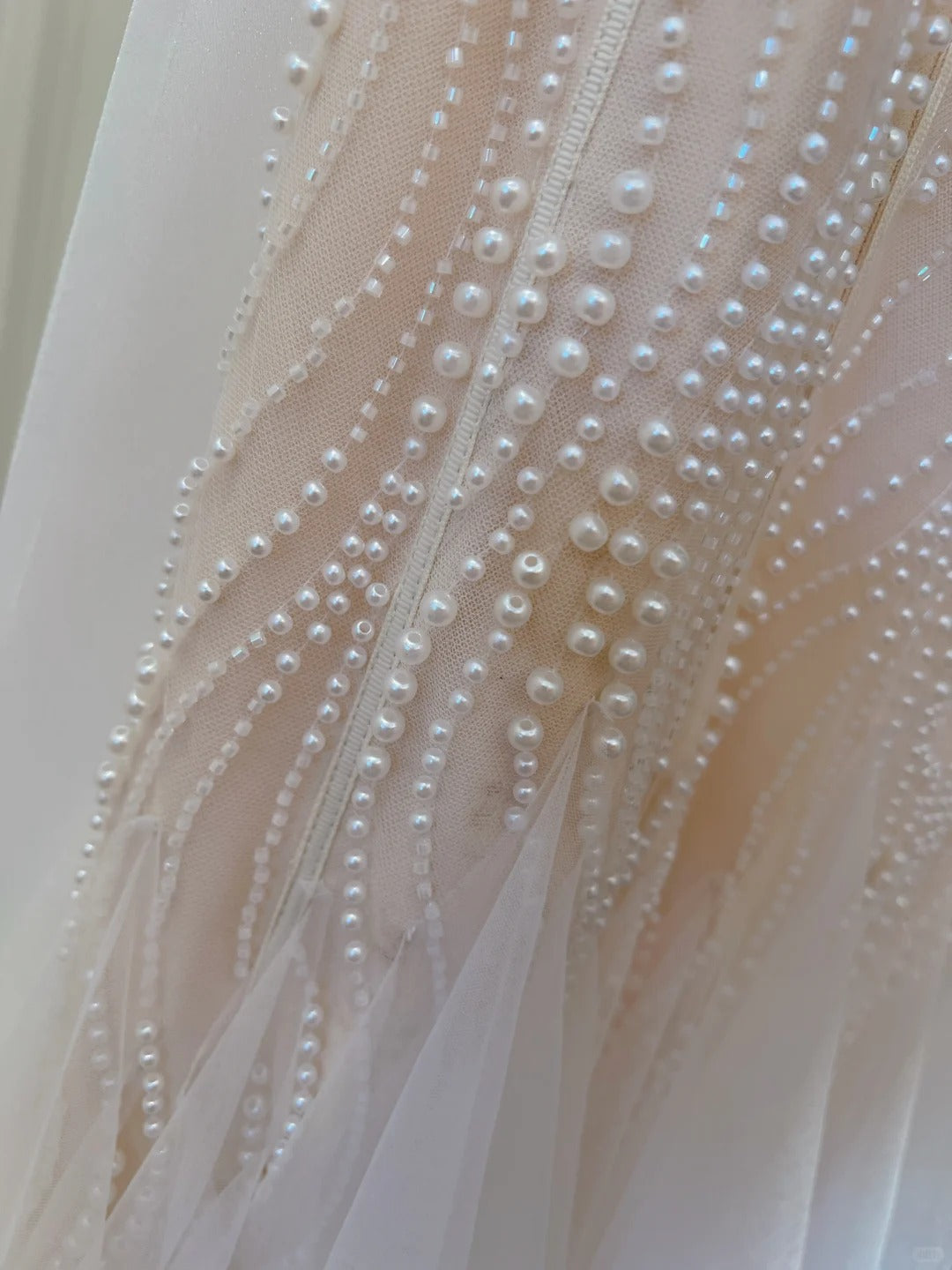 Elegant A-line Strap Pearl Tulle Long Prom Dress Evening Dress P4045