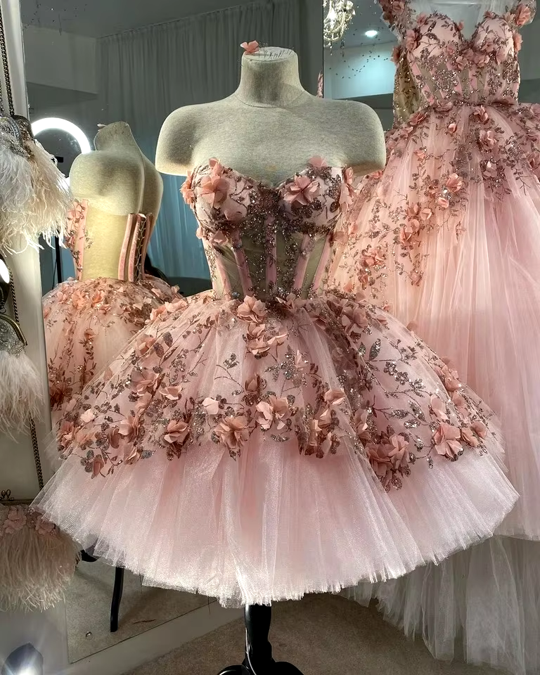 Chic Pink Prom Dresses Hand Made Flowers 18th Birthday Outfits P1841 PreppyDress Chic Pink Prom Dresses Hand Made Flowers 18th Birthday Outfits P1841 PreppyDress