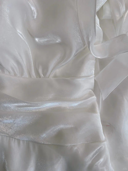 Robe de bal élégante et simple en satin blanc à col carré et bretelles, robe de soirée, robe de demoiselle d'honneur P4048