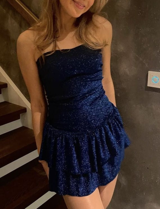 Stunning Homecoming Dress Nany Blue Strapless Cocktail Dress Short Birthday Dress    P4925
