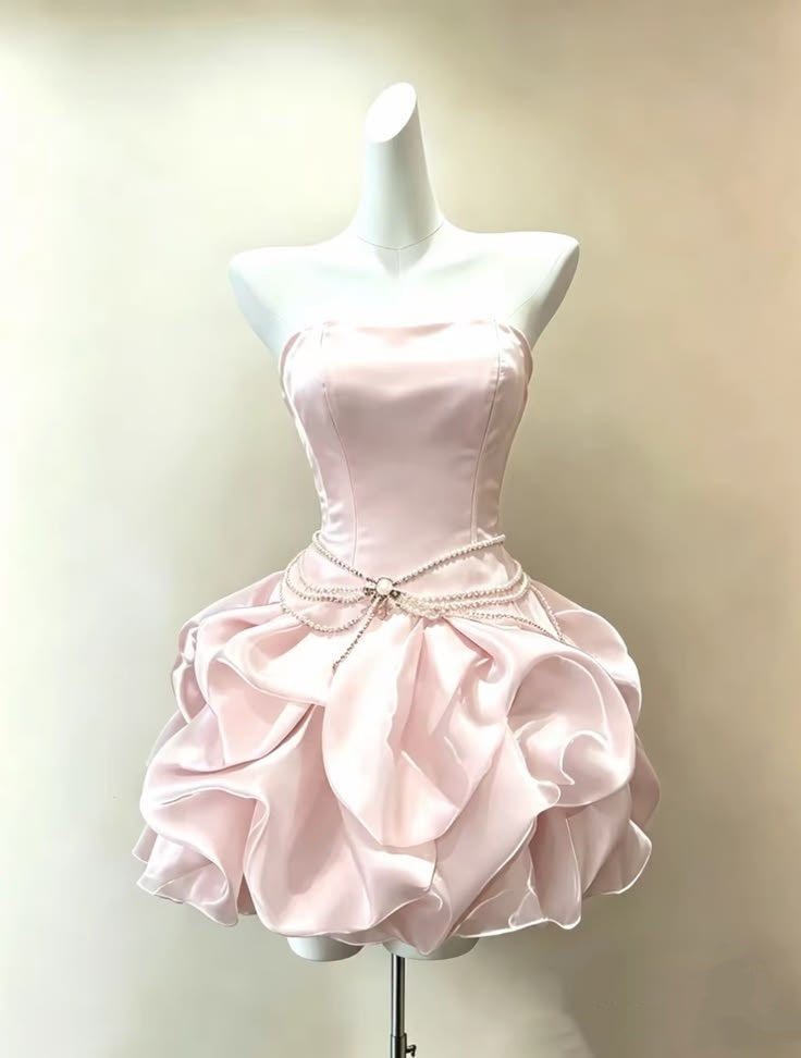 Elegant Homecoming Dress Strapless Light Pink Pleated Cocktail Dress Short Birthday Dress    P4927