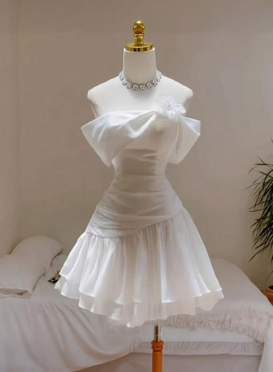 Elegant Homecoming Dress A Line Off Shoulder White Cocktail Dress Short Birthday Dress    P4929