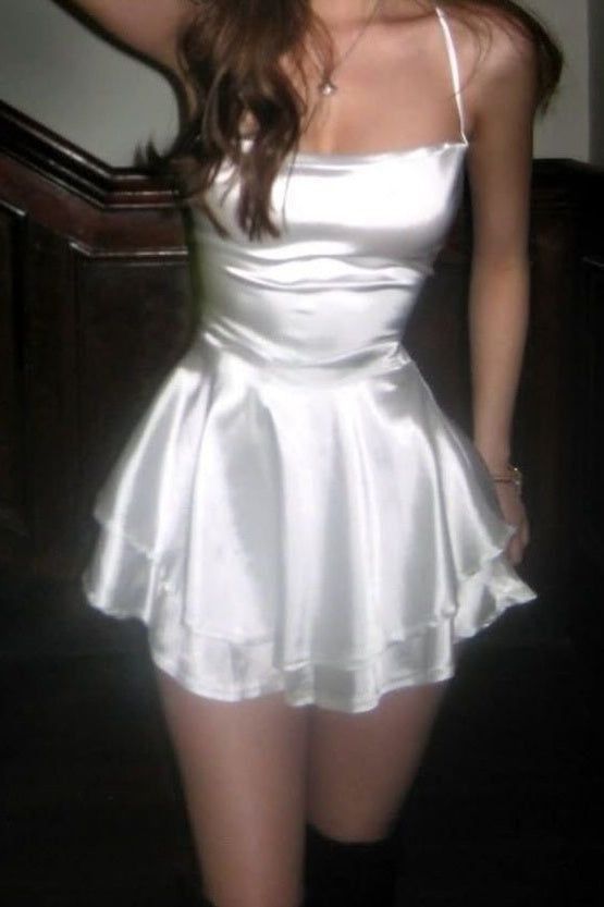 Pretty Homecoming Dress A Line White Spaghetti Straps Satin Back to School Outfits Short Birthday Dress    P4932
