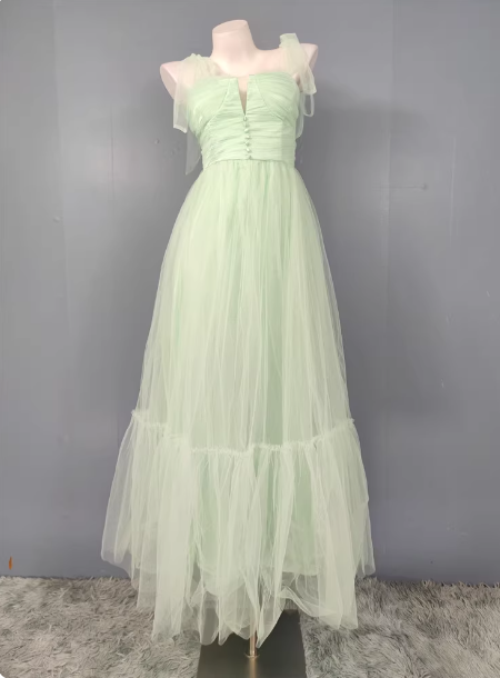 Sweet Green A-line Tulle Long Prom Dress Evening Dress Bridesmaid Dress P4499