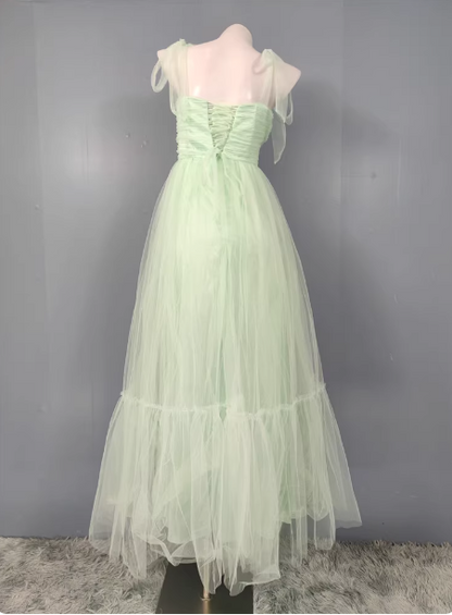 Süßes grünes A-Linien Tüll langes Ballkleid Abendkleid Brautjungfernkleid P4499