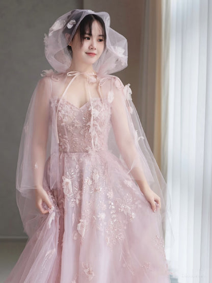 Märchenhafte A-Linie Spaghettiträger Rosa Tüll Ballkleider für Teenager P1927