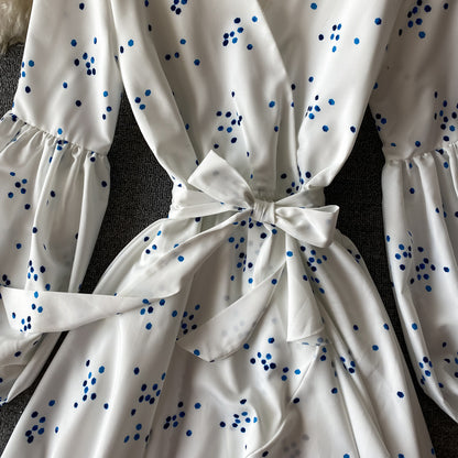 Robe col V blanche manches longues Robe tendance P339