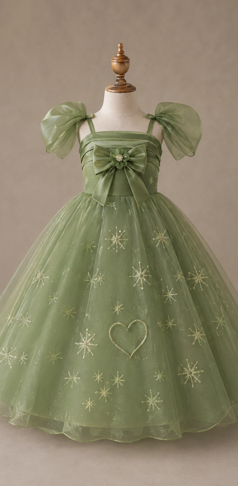 Green spaghetti strap A-line flower girl dress P5012