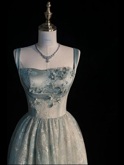Wunderschönes A-Linien Salbeigrün Langes Tüll Ballkleid P1287