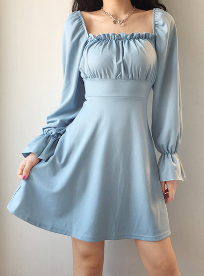 A-Linie Langarm Kurzes Kleid Schwarz P342