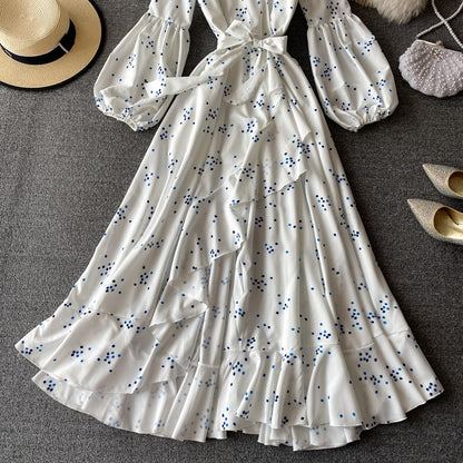 Robe col V blanche manches longues Robe tendance P339