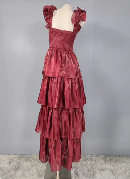 Vintage Salbeigrün A-Linie V-Ausschnitt Satin Gestuftes Langes Ballkleid Abendkleid P4501