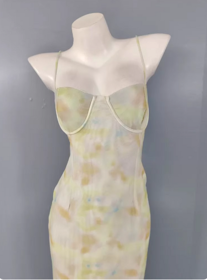 Langes Chiffon-Ballkleid mit Spaghettiträgern und Farbverlauf P4502
