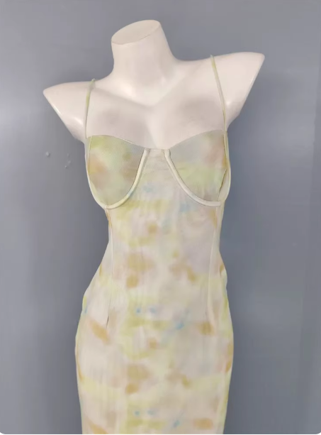 Fresh Gradient Print Spaghetti Strap Chiffon Long Prom Dress P4502