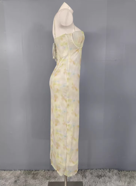 Fresh Gradient Print Spaghetti Strap Chiffon Long Prom Dress P4502