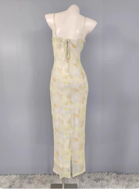 Fresh Gradient Print Spaghetti Strap Chiffon Long Prom Dress P4502