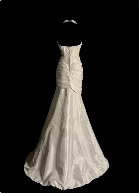 Vintage Elfenbein Meerjungfrau Trägerlos Gerafft Satin Langes Ballkleid Abendkleid P4506
