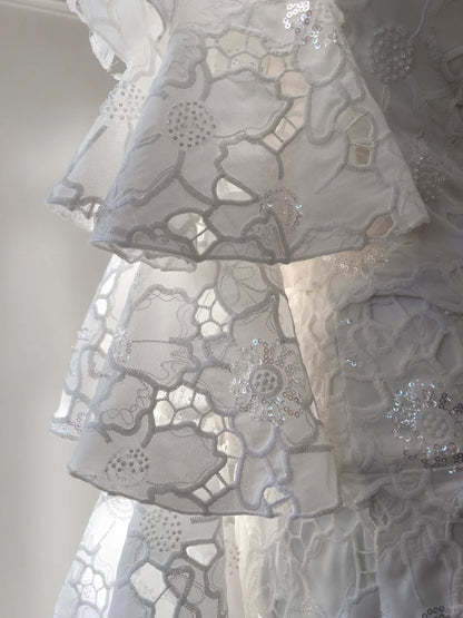 Elegantes weißes Meerjungfrauen-Abendkleid, schulterfrei, mit Spitze, lang, für den Abschlussball P4051