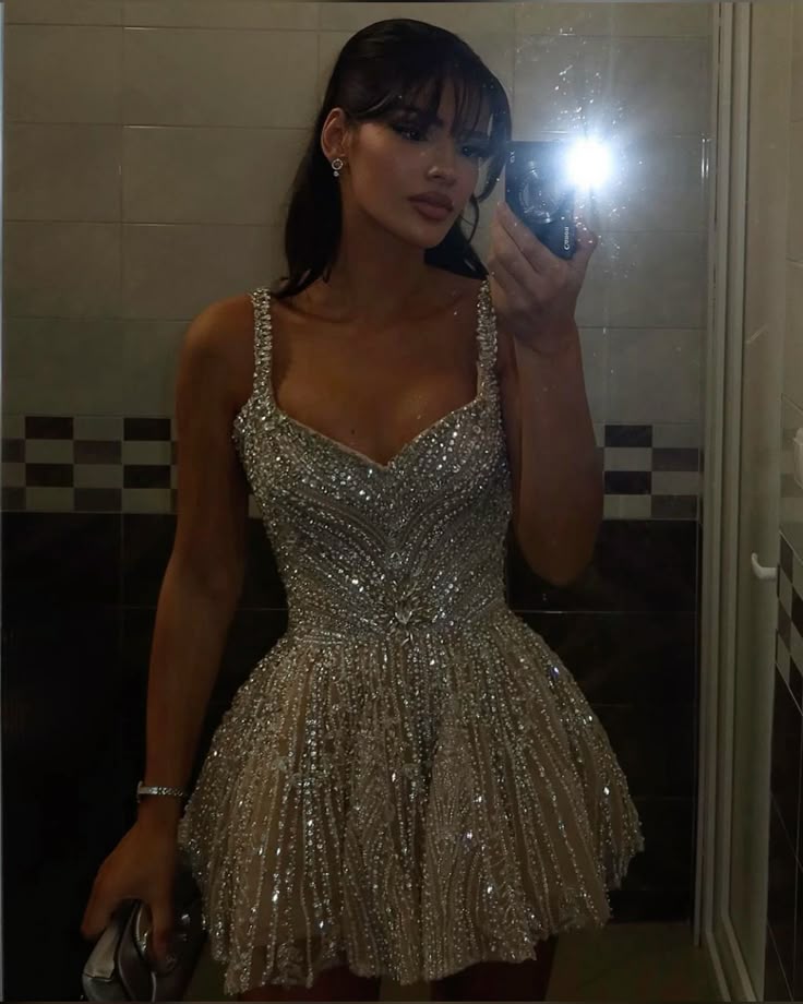 Shiny White Strappy V-Neck Beaded A-Line 17th Birthday Homecoming Dres PreppyDress Shiny White Strappy V-Neck Beaded A-Line 17th Birthday Homecoming Dres PreppyDress