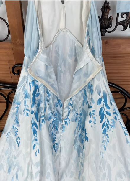 Fresh Printed A-line Halter Neck Satin Long Prom Dress Evening Dress P4529