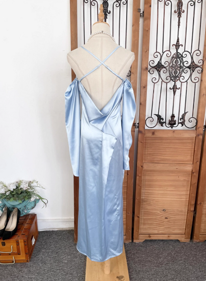 Elegantes elfenbeinfarbenes Neckholder-Off-Shoulder figurbetontes Satin-Abendkleid P4534