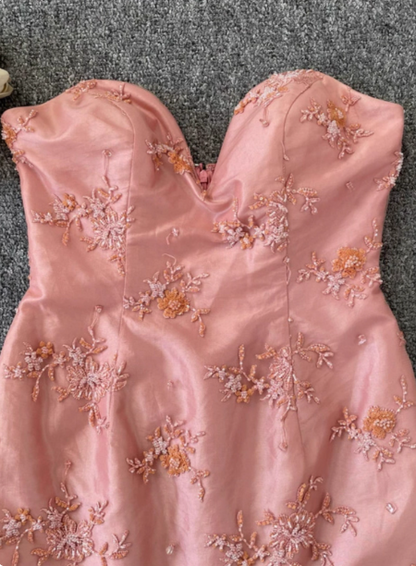 Wunderschönes Prinzessin Pink Meerjungfrau Neckholder Besticktes Blumen Satin Tüll Langes Ballkleid Abendkleid P4535