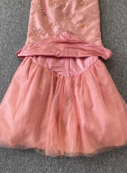 Wunderschönes Prinzessin Pink Meerjungfrau Neckholder Besticktes Blumen Satin Tüll Langes Ballkleid Abendkleid P4535