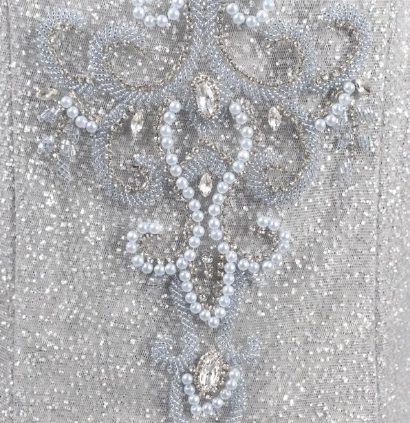 Gorgeous Silver Mermaid Off-the-shoulder Beaded Sparkly Tulle Train Prom Dress Evening Dress P4549