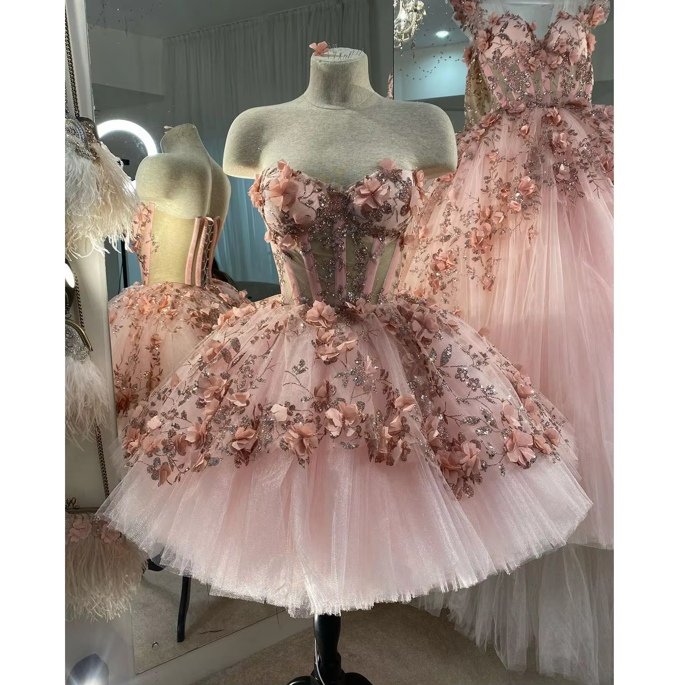 Chic Pink Prom Dresses Hand Made Flowers 18th Birthday Outfits P1841 – PreppyDress