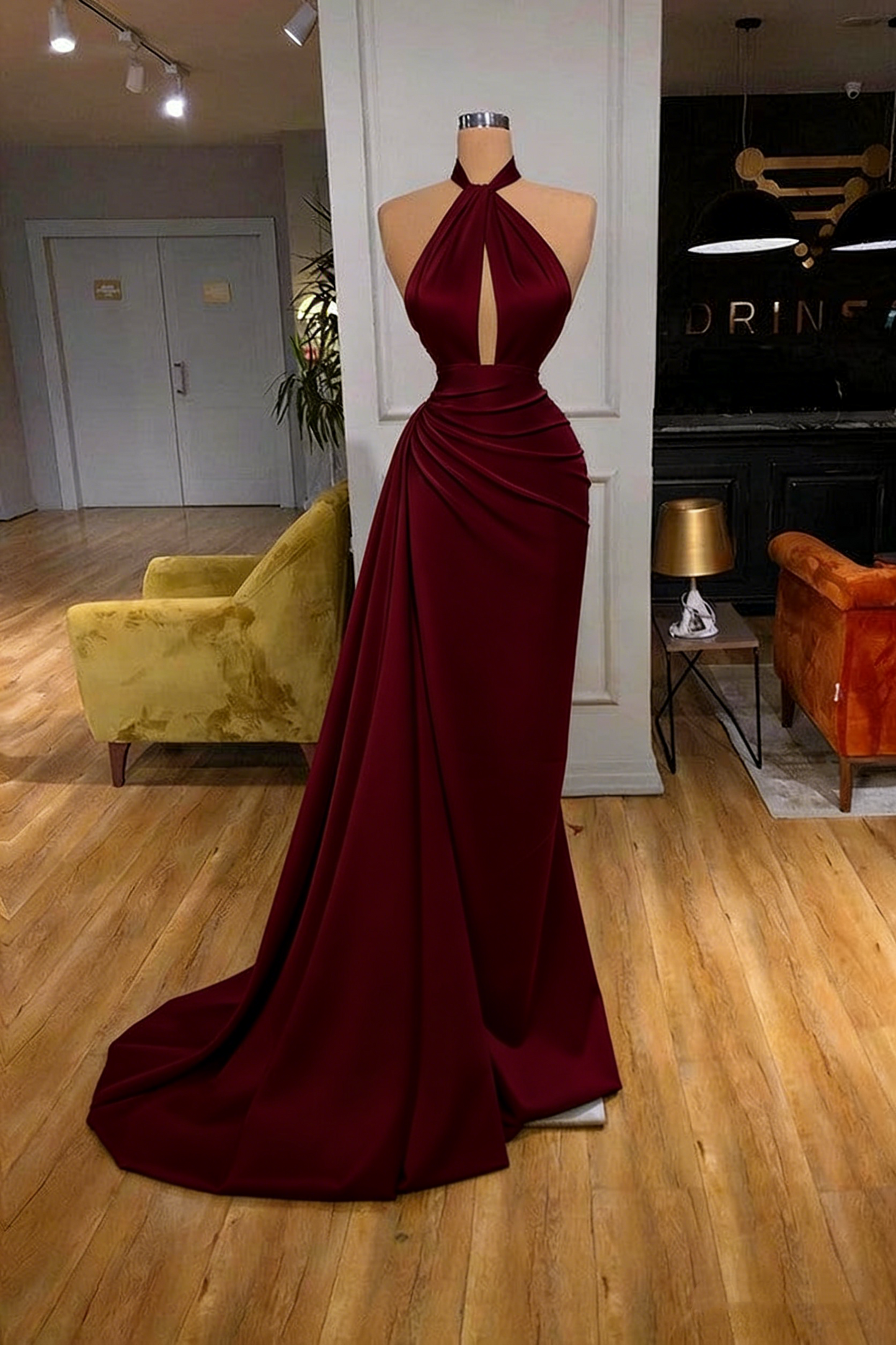 Robes de bal longues ivoire sans manches dos nu sirène vintage P496