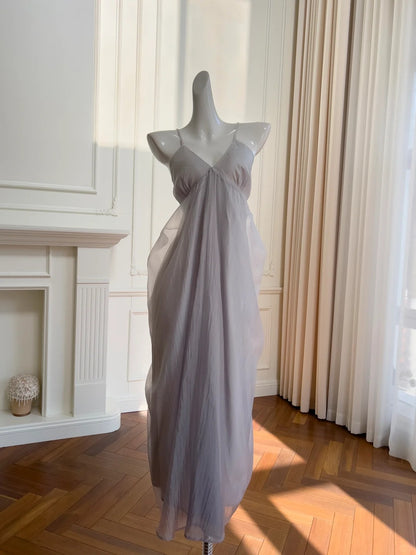 Elegantes, hellviolettes, trägerloses V-Ausschnitt Chiffon langes Ballkleid Abendkleid P4059