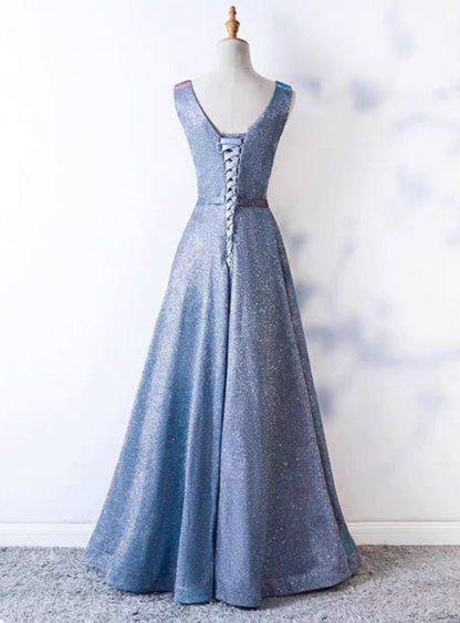 Verträumter Sternenhimmel Gradient Lila-Blau V-Ausschnitt Satin Langes Ballkleid Abendkleid P4597