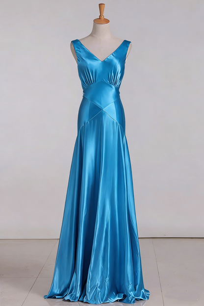 Robe de bal longue en satin rose avec col en V et sirène vintage, robe de soirée P2456