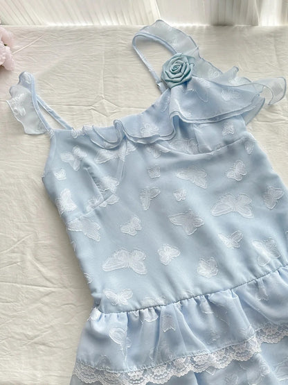 Sweet Light Blue Cake Skirt Multi-layer Lace Chiffon Short 16th Birthday Homecoming Dress P3994