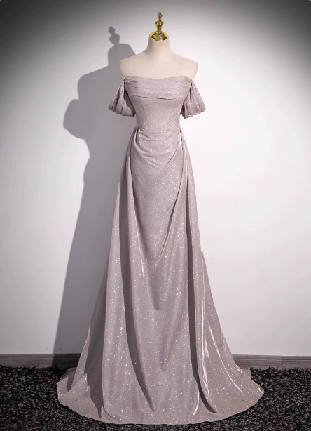Elegant Light Gray-Pink Mermaid Glitter Satin Long Prom Dress Evening Dress P4604