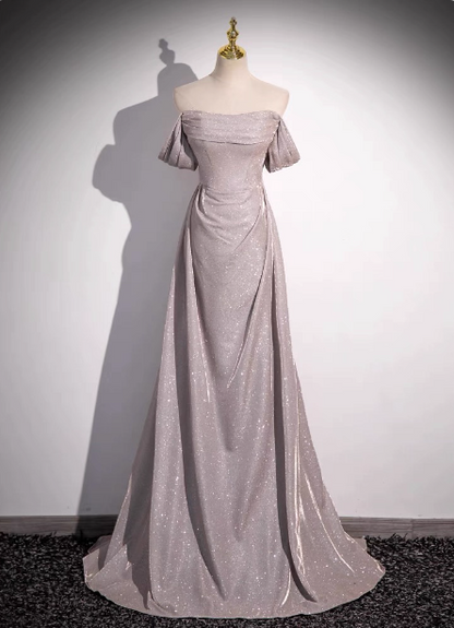 Elegant Light Gray-Pink Mermaid Glitter Satin Long Prom Dress Evening Dress P4604