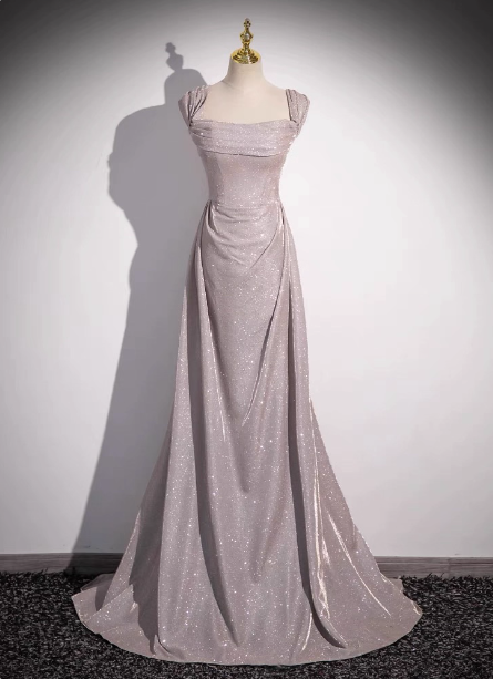 Elegant Light Gray-Pink Mermaid Glitter Satin Long Prom Dress Evening Dress P4604