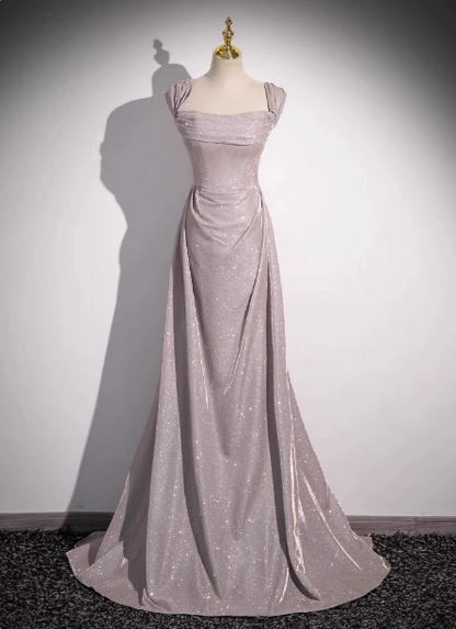 Elegant Light Gray-Pink Mermaid Glitter Satin Long Prom Dress Evening Dress P4604