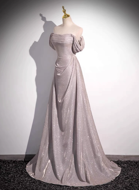 Elegant Light Gray-Pink Mermaid Glitter Satin Long Prom Dress Evening Dress P4604