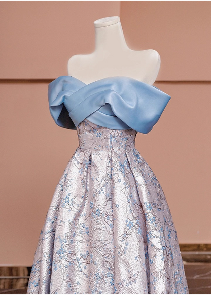 Elegantes Jacquard-Satin Off-Shoulder langes Ballkleid Abendkleid P4607