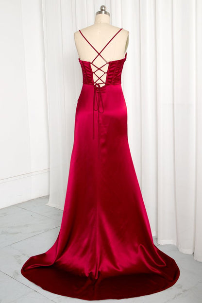 Robe de bal sirène à bretelles spaghetti fendue longueur ras du sol, tenue de 21e anniversaire P1377