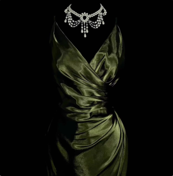 Vintage Smaragdgrünes V-Ausschnitt Rüschen Satin Langes Ballkleid Abendkleid P4612