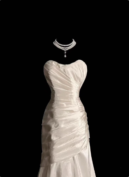 Robe de bal sirène longue en satin plissée sans bretelles ivoire classique Robe de soirée P4613