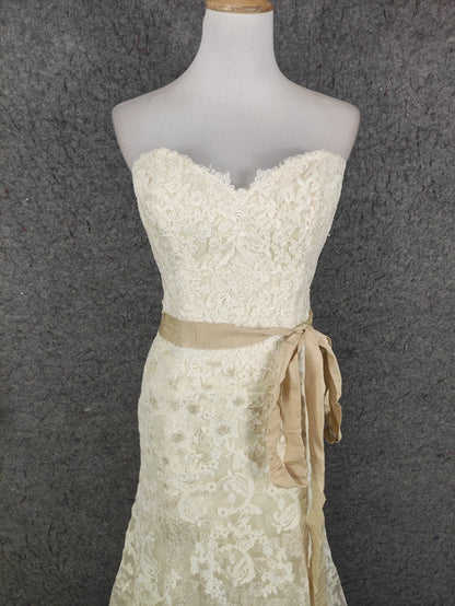 Elegantes Champagnerfarbenes, Cremeweißes, schulterfreies Ballkleid mit Herzausschnitt, Spitze und Schleppe, Abendkleid P4647