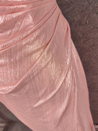 Süßes rosafarbenes Spaghettiträger-Kleid mit V-Ausschnitt, Rüschen, offener Rücken, Satin-Schleppe, Ballkleid, Abendkleid, Brautjungfernkleid P4653