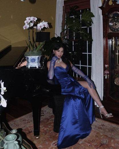 Modest Sweetheart Satin Slit Prom Dresses 21th Birthday Outfits P443