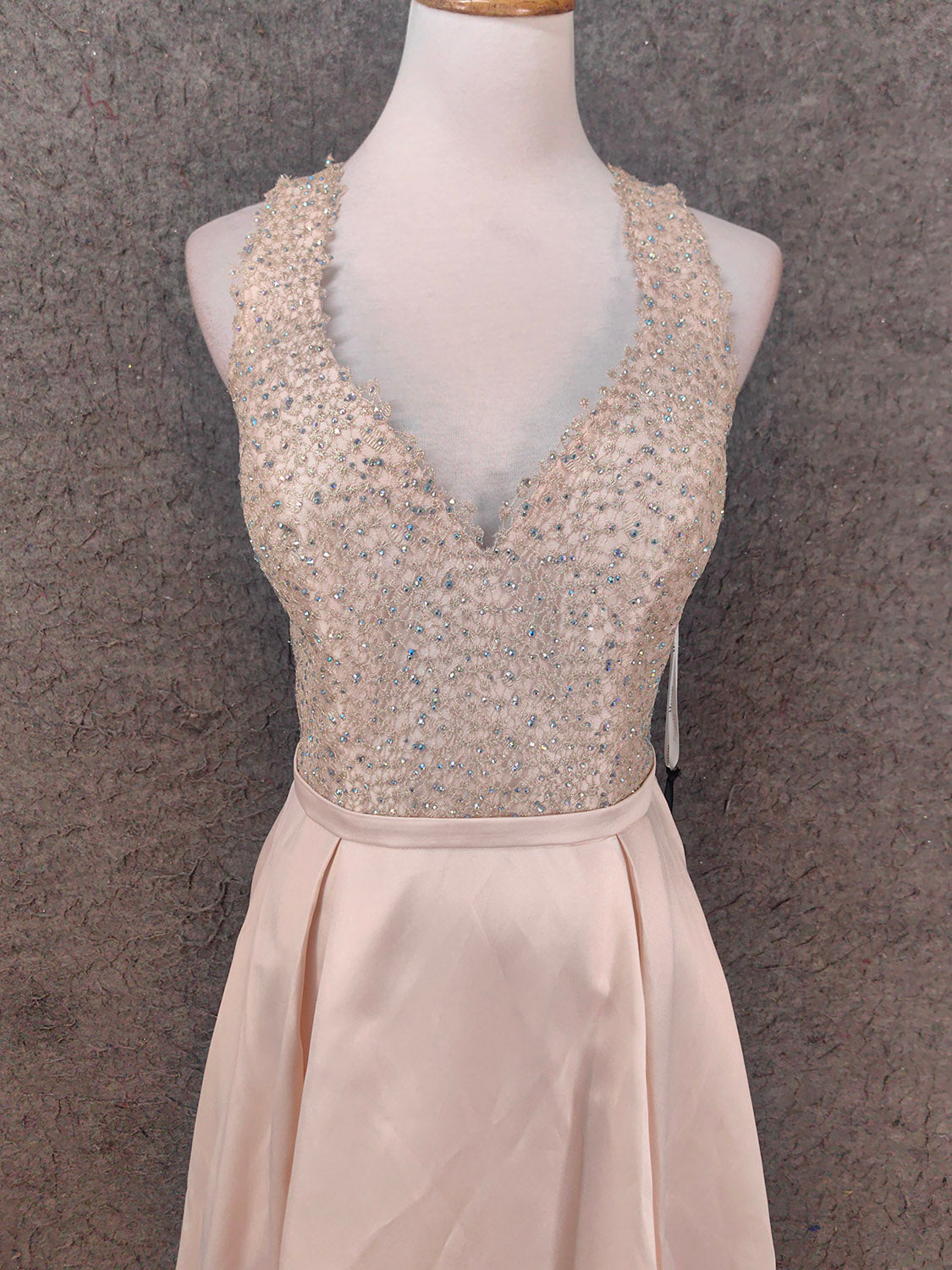 Elegantes rosa Neckholder-Kleid mit V-Ausschnitt, Strass und Spitze aus Satin, langes Ballkleid, Abendkleid P4662