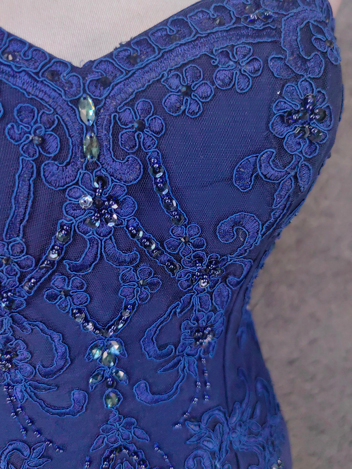 Vintage Blaues Sweetheart-Ausschnitt Besticktes Chiffon Langes Ballkleid Abendkleid P4672