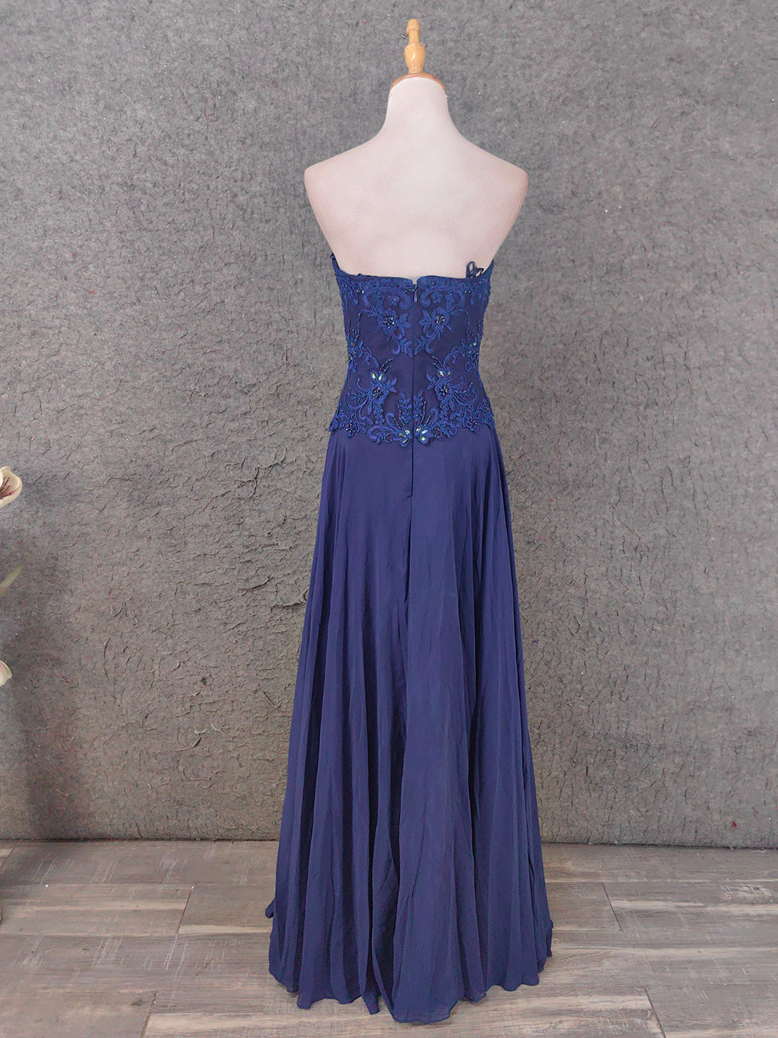 Vintage Blaues Sweetheart-Ausschnitt Besticktes Chiffon Langes Ballkleid Abendkleid P4672