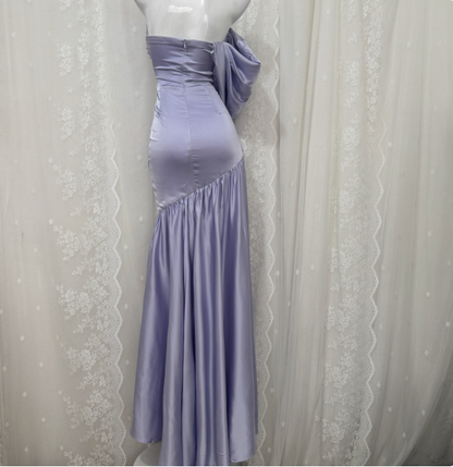 Bezauberndes hellviolettes Meerjungfrauen-Abendkleid mit Herzausschnitt, Perlen, Pailletten und Satin, langes Ballkleid P4678